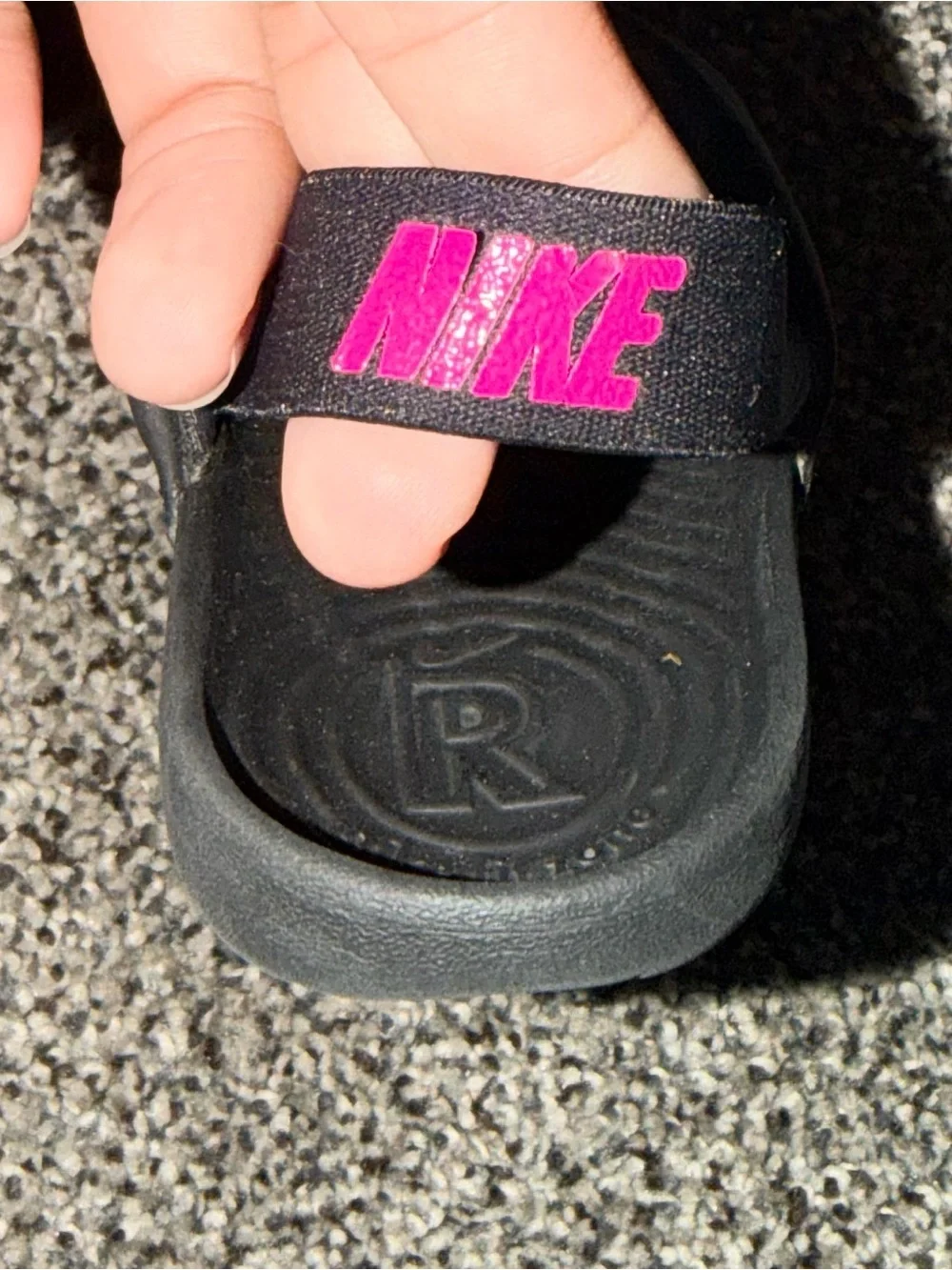 Nike Kids Black Slides with Hot Pink Swoosh